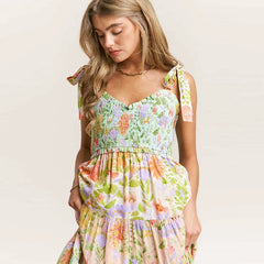 Floral Smocked Bust Tie Strap Maxi Dress
