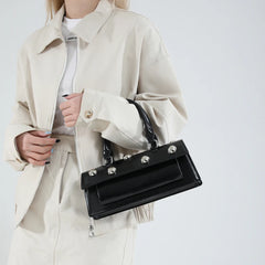 Riveted PU Leather Top Handle Bag