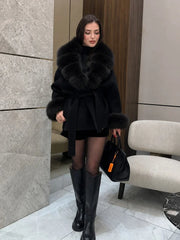 Faux Fur Trim Belted Jacket