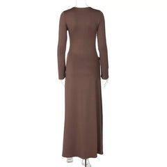 Front Cutout Long Sleeve Maxi Dress