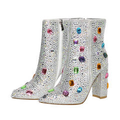 Rhinestone Pointed Toe Zipper Boots