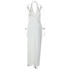 White halter neck dress