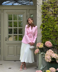 Blazer With 3D Flower Tie Around Belt