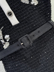 Embroidered Round Neck Short Sleeve Knitted Mini Dress