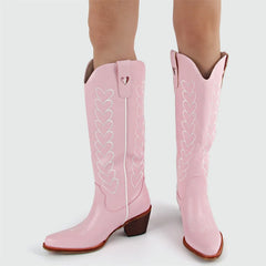 Heart Embroidery Pointed Toe Western Boots