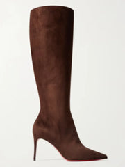Brown suede knee high pointed toe boots