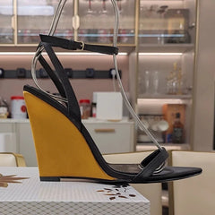 Wedge Gold Heel Ankle Strap Sandal