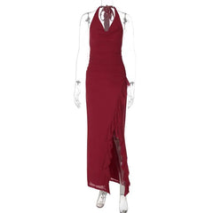 Halter Neck Deep Neck Slit Maxi Dress