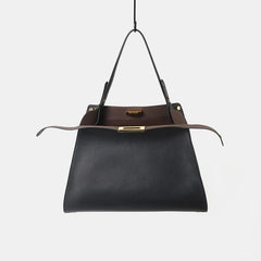 Top Handle Leather Trapezoid Bag