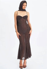 Polka Dot Spaghetti Strap Sweetheart Neck Maxi Dress