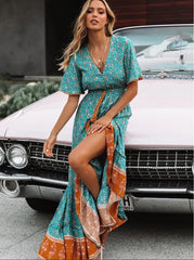 Bohemian Floral V-Neck Maxi Dress