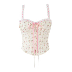 Floral print corset crop top front view.