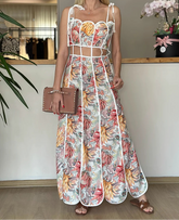 Floral print cutout maxi set with spaghetti straps