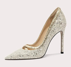 Sparkly high-heeled shoe on a white background