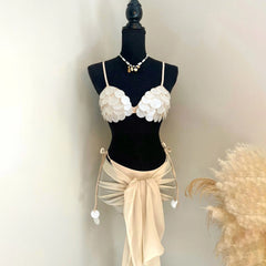 Shell Embellished Bikini with Chiffon Wrap Skirt