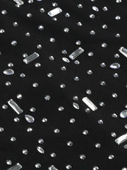 Black Turtleneck Mesh Diamond Long Sleeve Gown