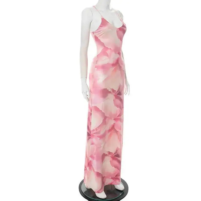 Mannequin wearing a pink floral dress