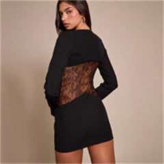 Lace Waist Cutout Long Sleeve Mini Dress