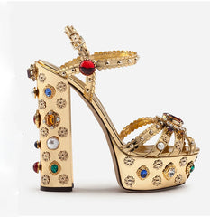 Embellished Platform Chunky Heel Sandals