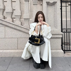 Ruched Microfiber Baguette Shoulder Bag – Black, Ivory & Blush Pink