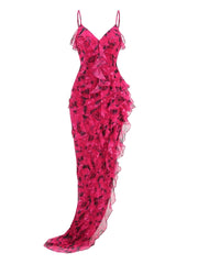 Pink floral dress with ruffled layers