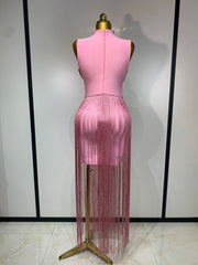 Sleeveless Tassel Turtleneck Bandage Maxi Dress