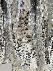 Silver Sequin Blazer And Wide Leg Pants Two-Piece Set