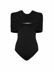 Draped Metal Detail Round Neck Top