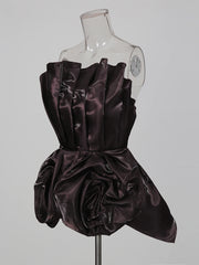 Strapless 3D Flower Peplum Top