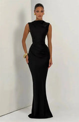Satin High Neck Mermaid Maxi Dress