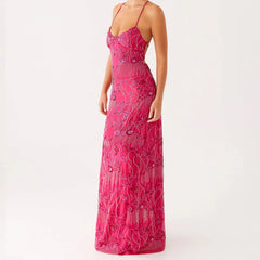 Pink lace dress on a white background