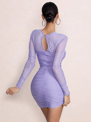 Mesh Pleated Cutout Mini Dress
