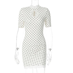 Mock Neck Lace Hollow Out Trim Mini Dress
