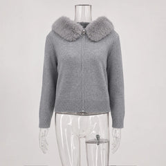 Hooded Faux Fur Trim Knit Jacket