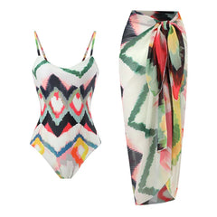 V-Neck Tie-Strap Swimsuit and Wrap Skirt Set