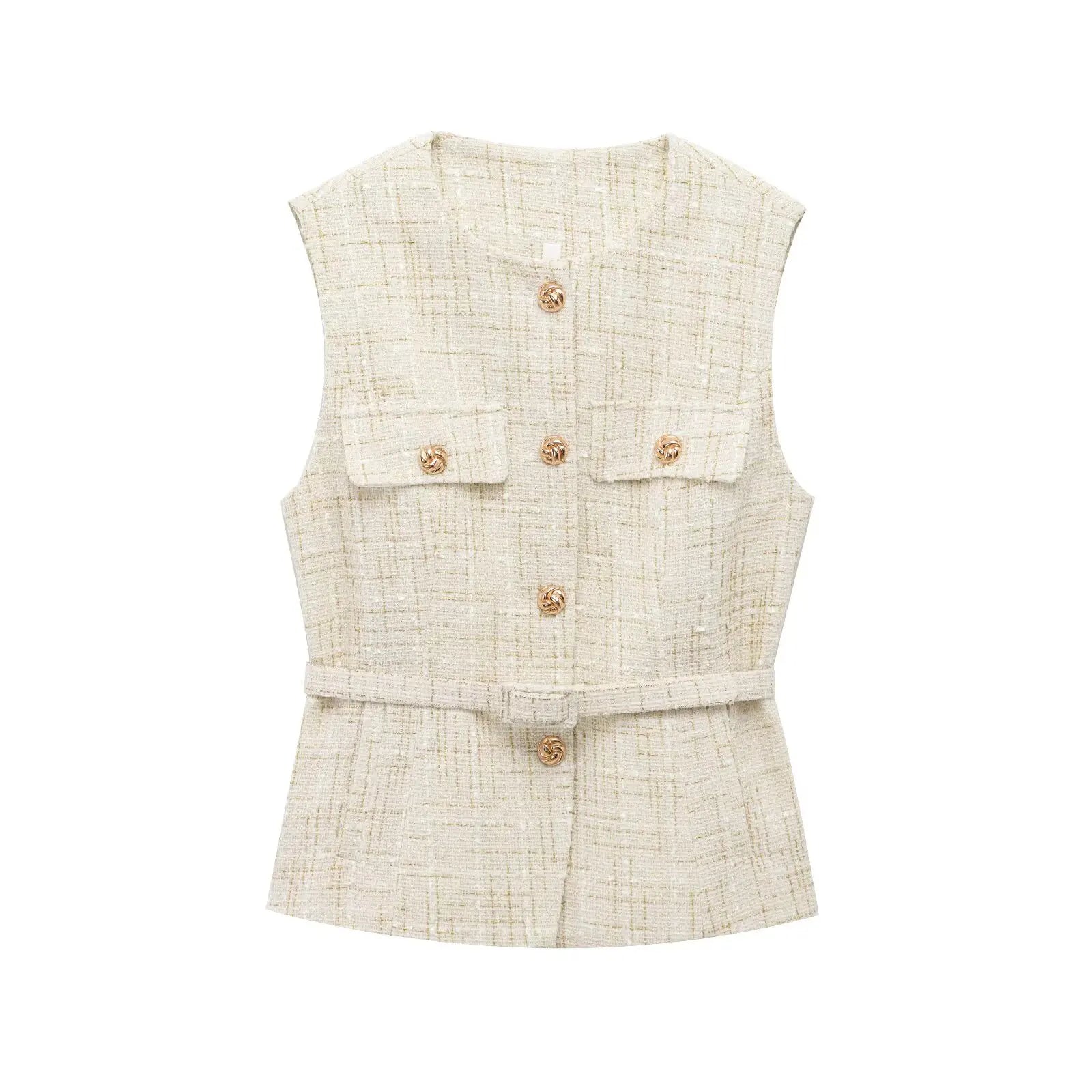 Beige checkered vest with buttons