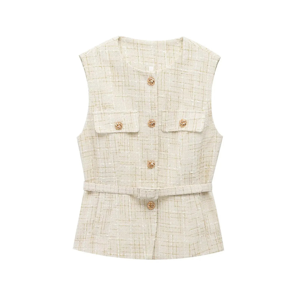 Beige checkered vest with buttons