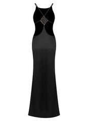 Halter Neck Backless Diamond Buckle Gown