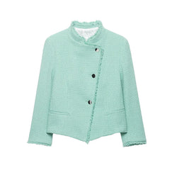 Textured Cropped Fringed Collar Jacket