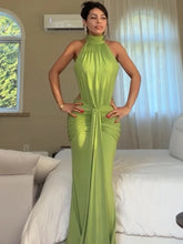 Halter neck draped maxi dress