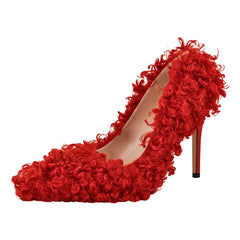 Faux Fur Pointed Toe Stiletto Heels