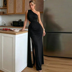Green One Shoulder Cut Out Maxi Dress