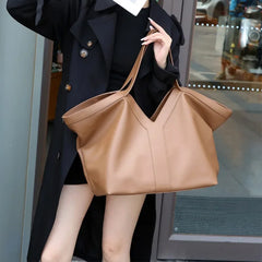 Large Genuine Leather V-Seam Tote Bag – Minimal Luxe Edition