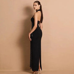 Polka Dot Halter Neck Maxi Dress