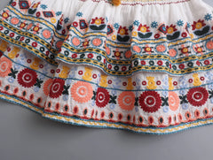 Embroidered Paisley Long Sleeve Top and Smocked Skirt Set