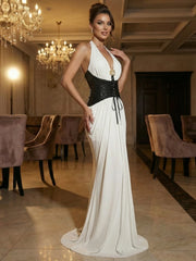 Halter Deep V Lace-Up Sheath Evening Dress