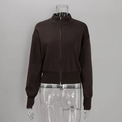 Zip Front Stand Collar Knit Jacket