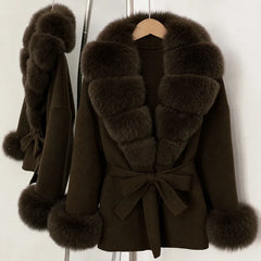 Faux Fur Trim Belted Jacket