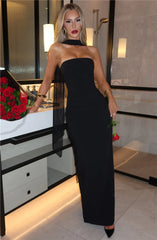 Scarf Collar Strapless Maxi Dress - Backless Bodycon Club & Party