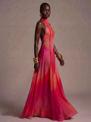 Halter Neck Abstract Print Maxi Dress